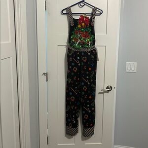 No Boundaries Christmas Tree Jumpsuit Romper Overalls XXS 00 NWT velour